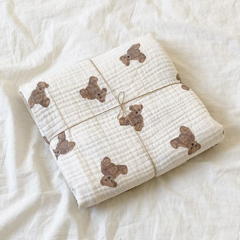 Muslin Swaddle Wrap - Coperte per neonati con stampa orso