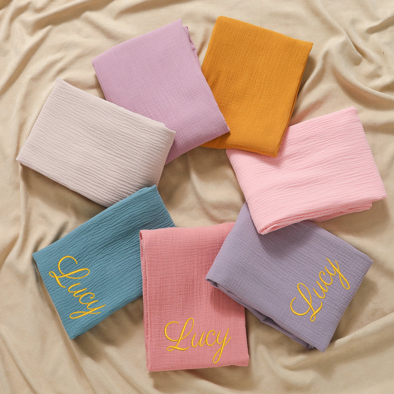 Muslin Swaddle Wrap - Nome personalizzato ricamato personalizzato in mussola